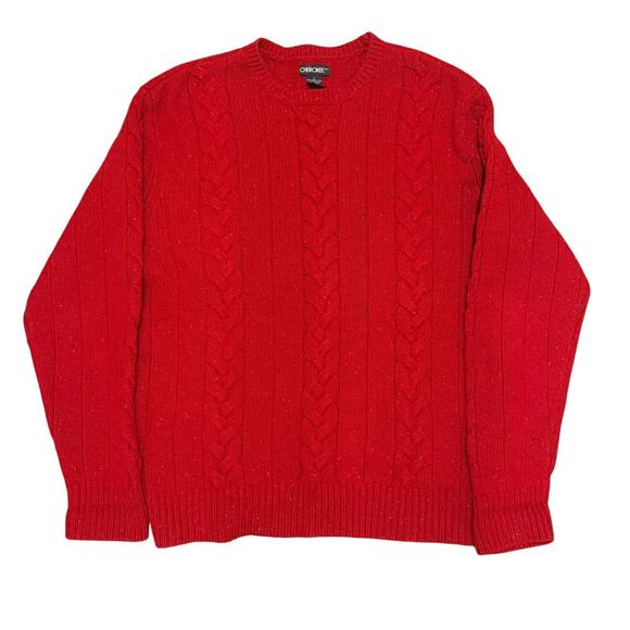 Cherokee Red Speckled Chunky Cable Knit Sweater Men Large Lambswool Fisherman - Picture 2 of 8